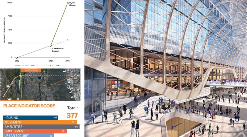 LA Metro to partner on 10,000 homes (top-left); RAISE grants (middle-left); Perth, Australia's top five TOD stations (bottom-left); Penn Station New York renovation moves into preliminary design (right)