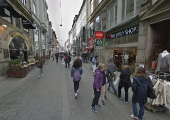 Frederiksberggade, Copenhagen, part of the city’s large pedestrian area, Strøget. Google Streetview