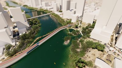 Blue Line Bridge rendering. Courtesy of the Austin Transit Partnership