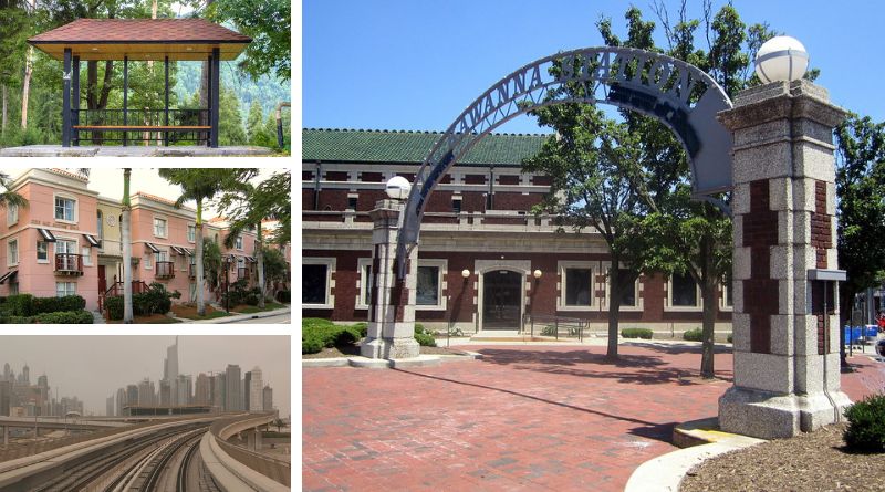 Transit cuts linked to poverty (top-left); Zoning reforms to address housing shortfalls (middle-left); Dubai embraces public transport (bottom-left); Lackawanna Plaza redevelopment plan raises concerns (right)