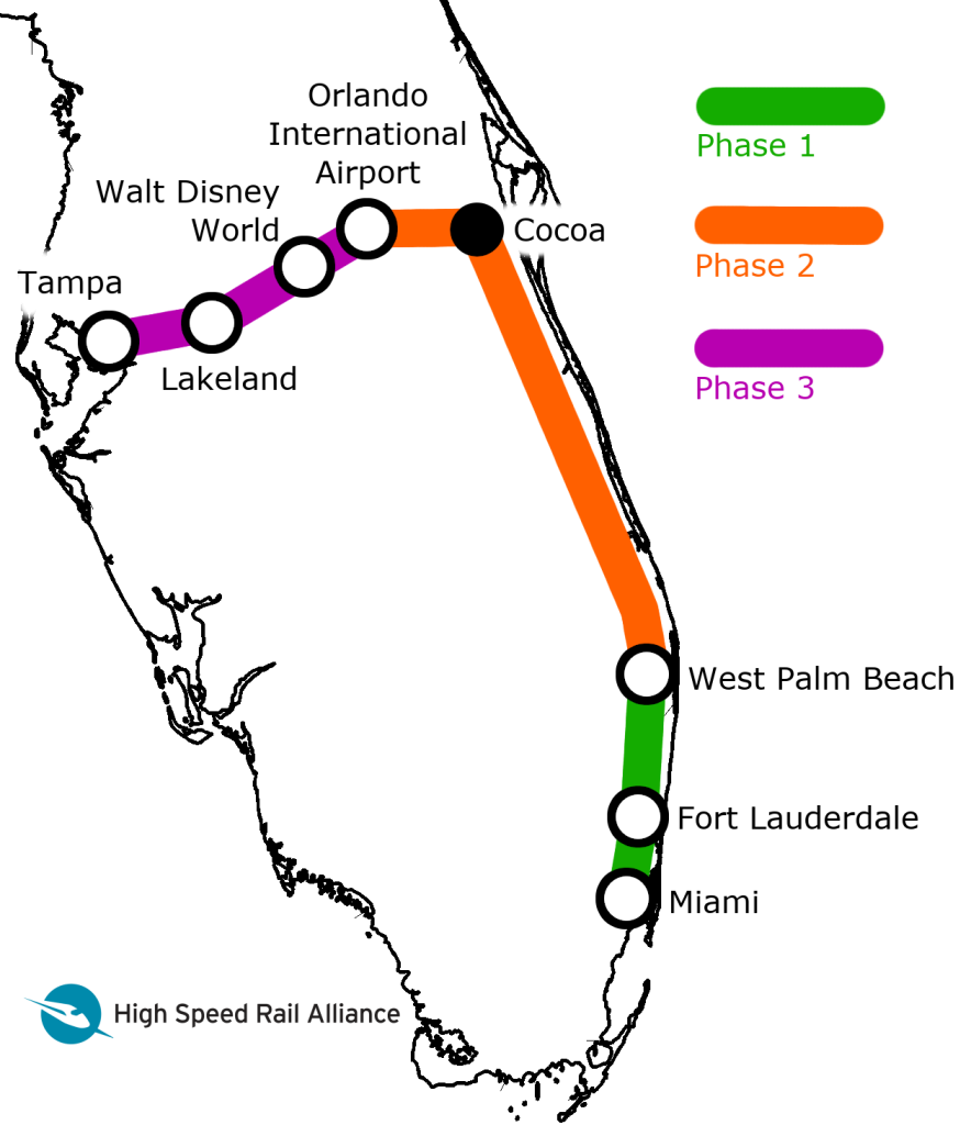 Brightline map. Courtesy of the High Speed Rail Alliance