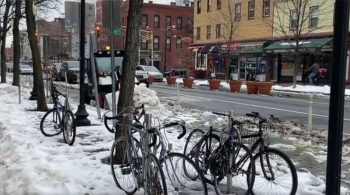 Jersey City Clearing the Protected Bike Lane on Grove Street