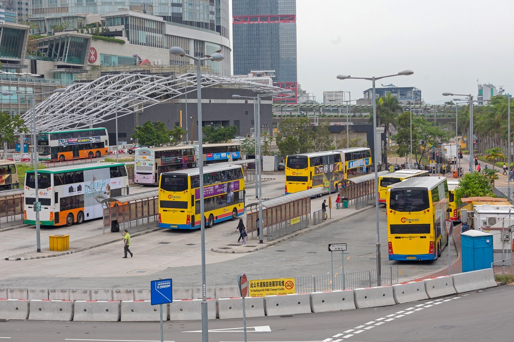 Hong Kong, China - April 23, 2017: Bus Station Platform at Island in Hong Kong, China.