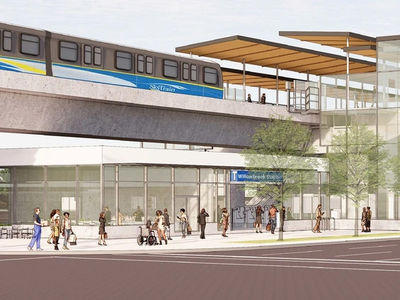 rendering of Willow Brook SkyTrain Station, in Langley Township, B.C.