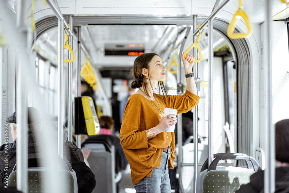A woman using public transit