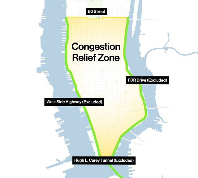Map that shows the congestion relief zone in New York City