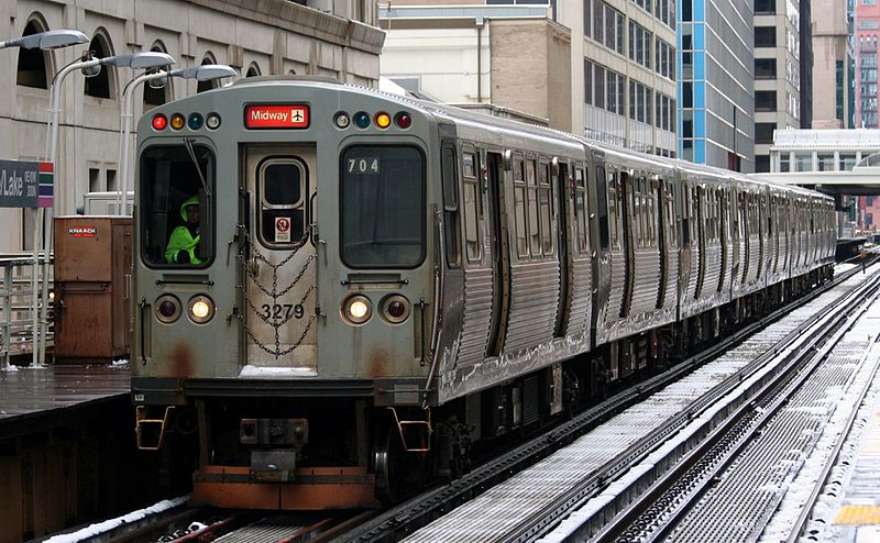Passenger train on the Chicago Transit Authority Orange Line.