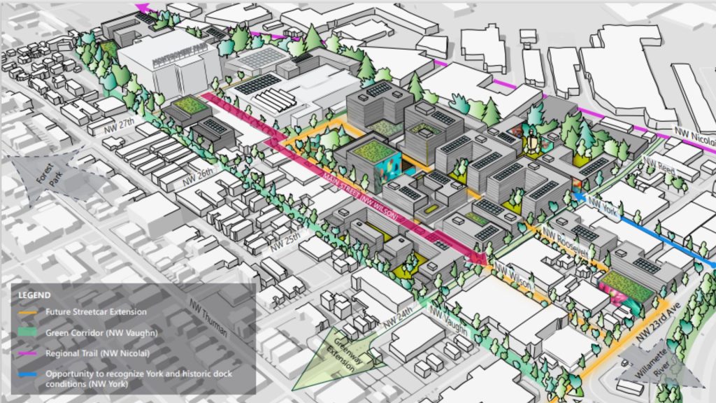 A site plan rendering of the Montgomery Park project