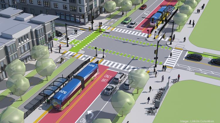 Drawing of the streetscape in a Colombus BRT corridor.