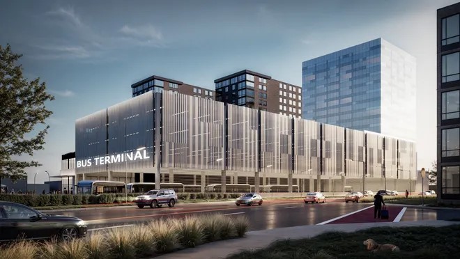 Rendering of the proposed mixed-use development and upgraded Hackensack Bus Terminal.
