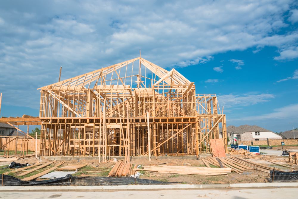 A stick-built home under construction.