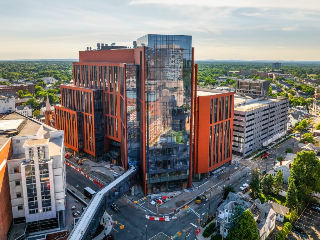 The Jack & Sheryl Morris Cancer Center during the final construction phase.