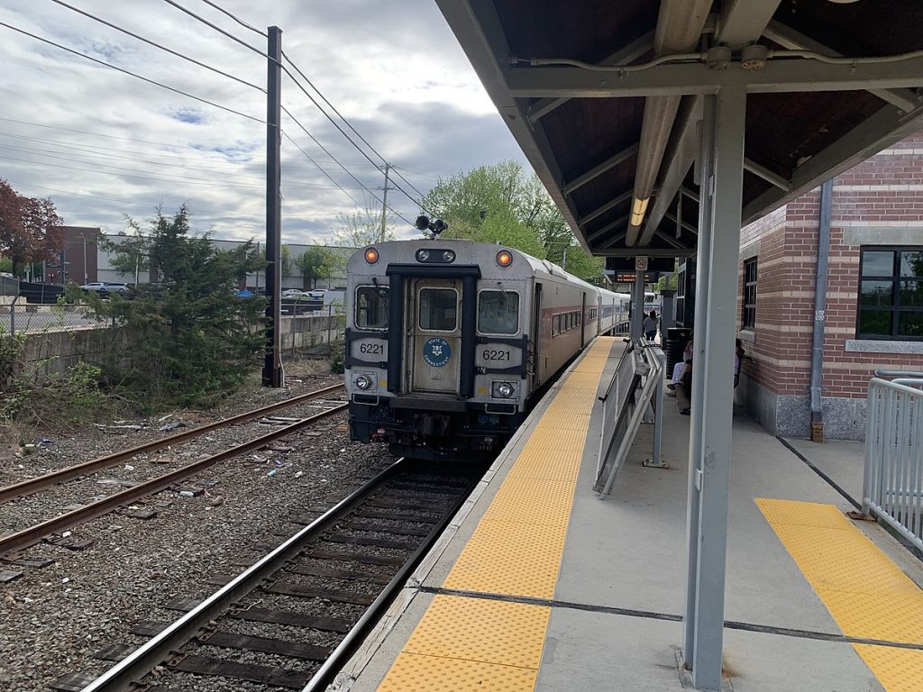 A train entering Danbury Station on the Danbury Branch Line.