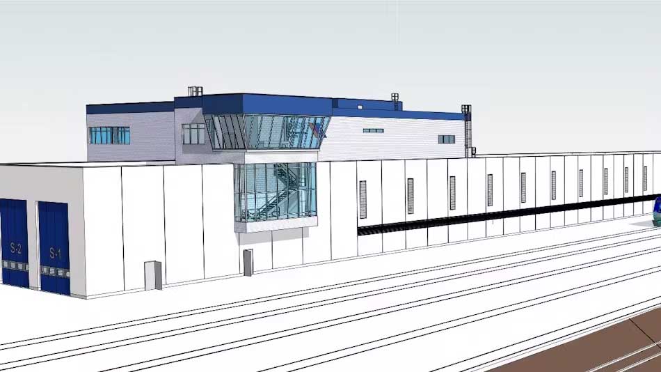 Early sketched rendering of the rail yard,