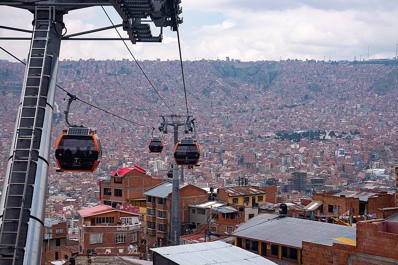 Mi Teleferico operating above dense development in La Paz.