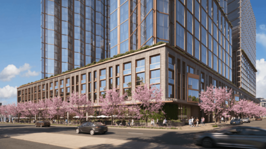 Rendering of the planned four-tower development.
