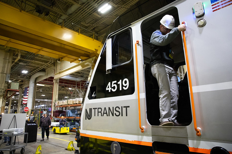 Train engineer working on NJ TRANSIT train.