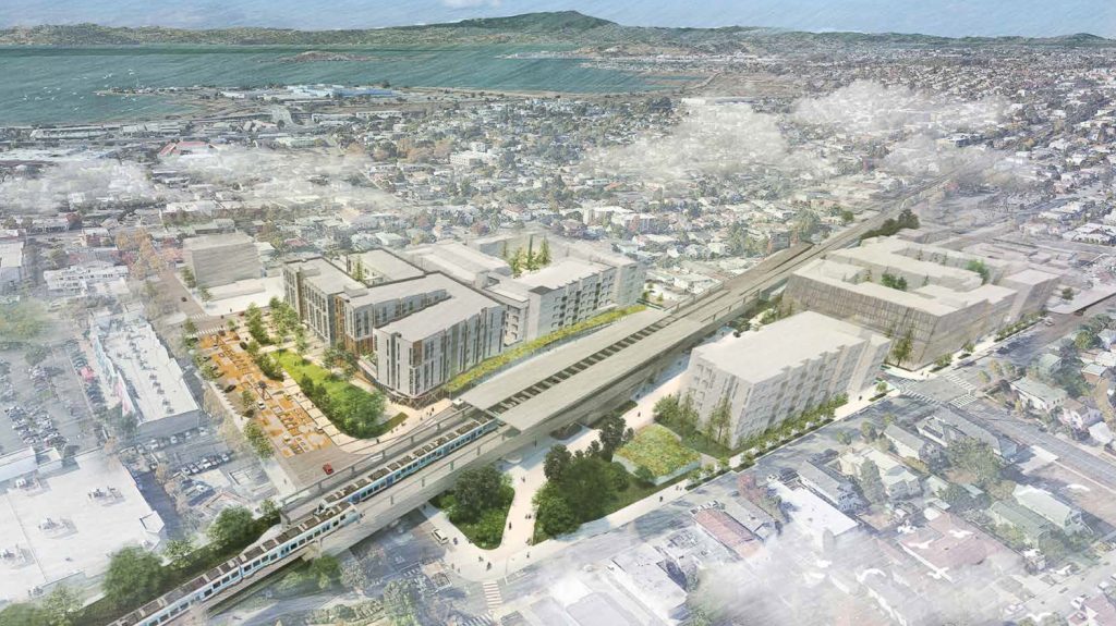 Rendering of the proposed five-building El Cerrito Plaza.