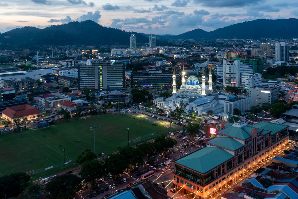 Aerial view of Kuantan, Malaysia in the state of Pahang.