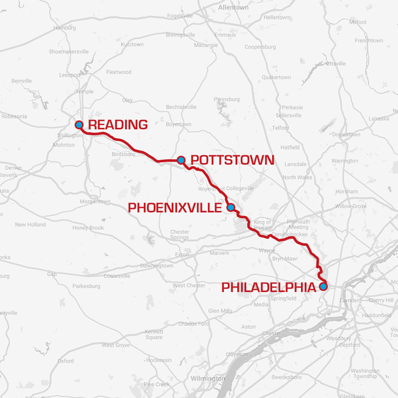 The proposed Reading to Philadelphia route.
