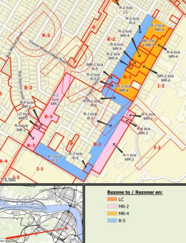 Map of proposed upzoning in Fredericton.