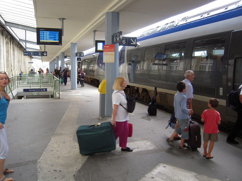 Passengers boarding a train in Saintes, France.