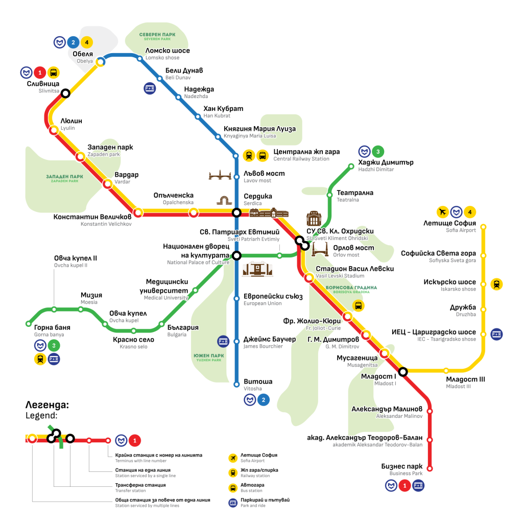 Map of the Sofia Metro with Line 3 shown in green.