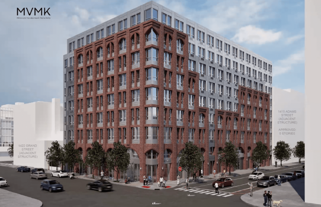 Rendering of the planned nine-story building. 