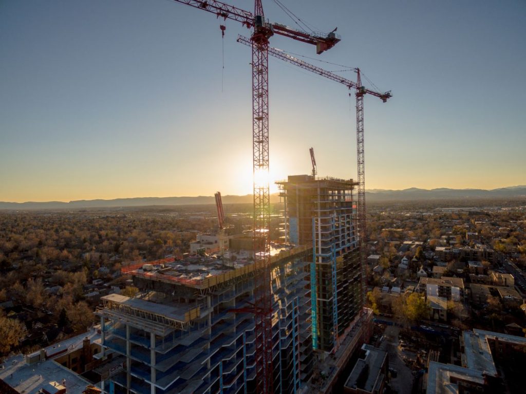 Apartments under construction in Denver, CO.