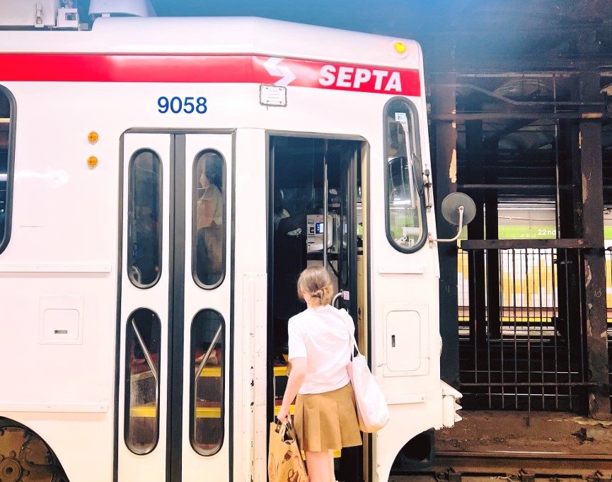 Passengers boarding SEPTA train