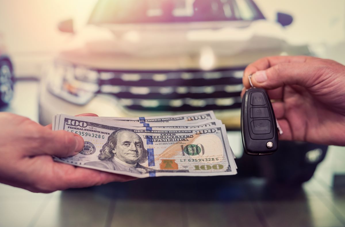 Transaction exchanging cash for a car