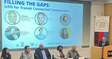 Panel for the Filling the Gaps event. Shown Lisa Leone, Michael Hong, Mike Heyer, Zenobia Fields, Tim Evans, and Charles Latini (L-R)