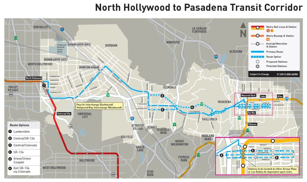 Map of planned North Hollywood to Pasadena BRT line.