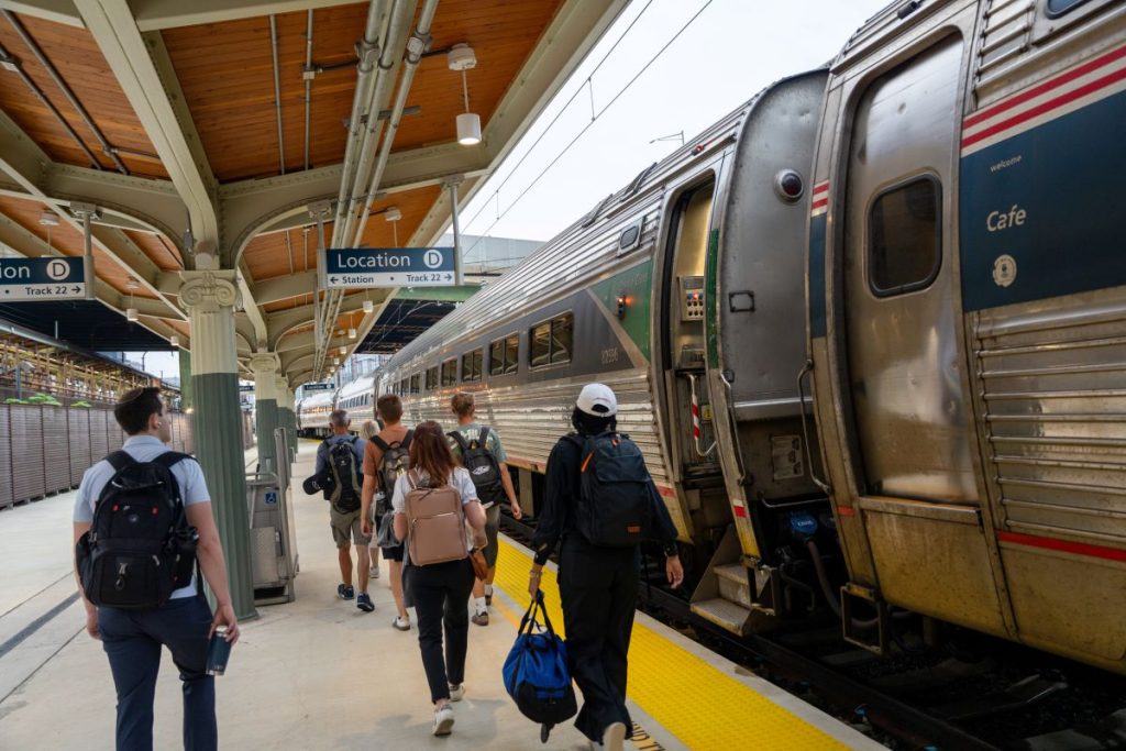 Passengers boarding Amtrak train