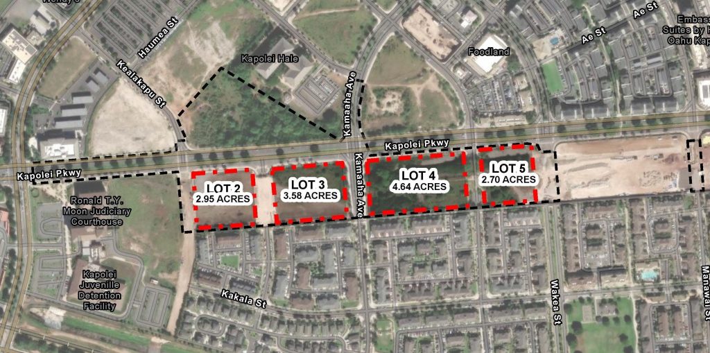 Aerial view depicting the site’s four parcels.