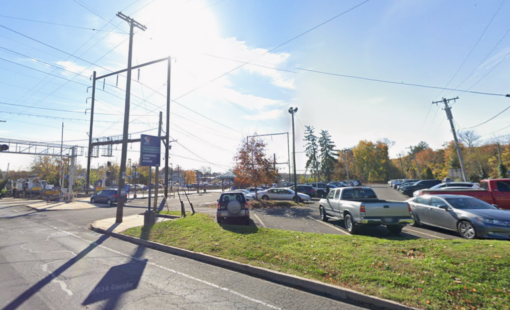 Parking at Langhorne Train Station. Google Streetview