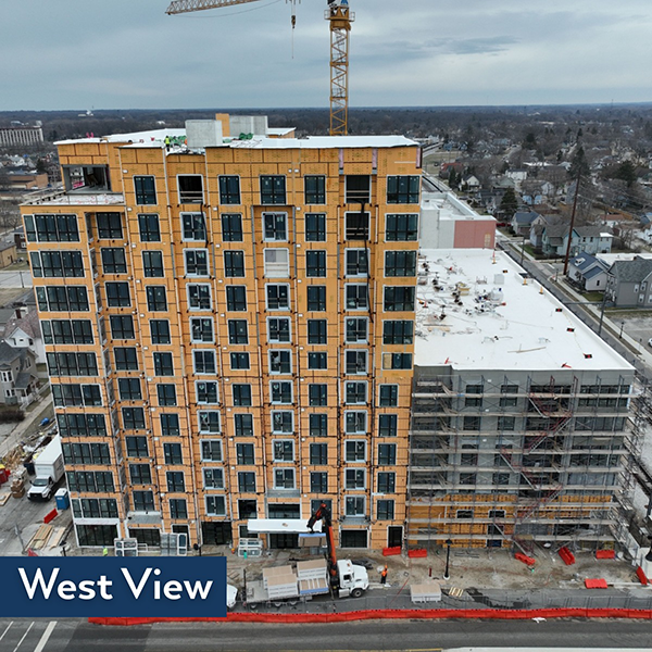 Aerial view of the partially completed development.