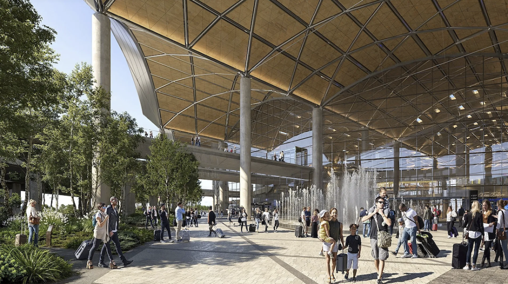 Multi-modal Port Polska transit hub rendering, Gmina Baranów, Poland. 