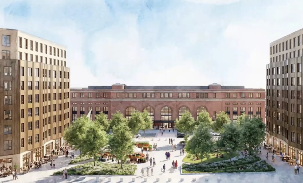 Rendering of Union Square across from Union Station.