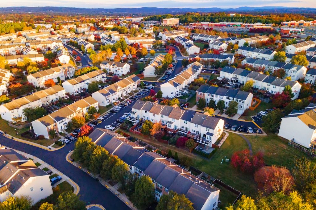 Suburban community in Virginia with rowhomes.