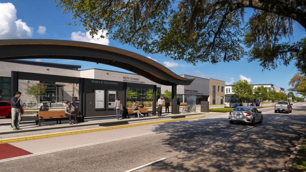 Rendering of Lowcountry Rapid Transit bus stop. Courtesy of lowcountryrapidtransit.com