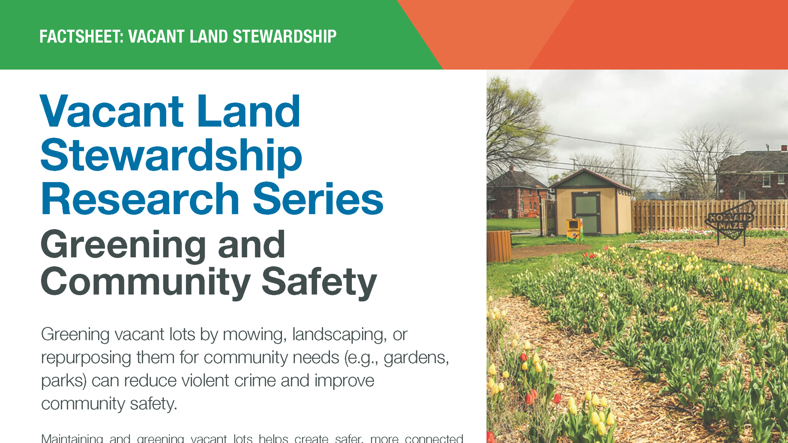 Cover of Vacant Land Stewardship Research Series: Greening and Community Safety