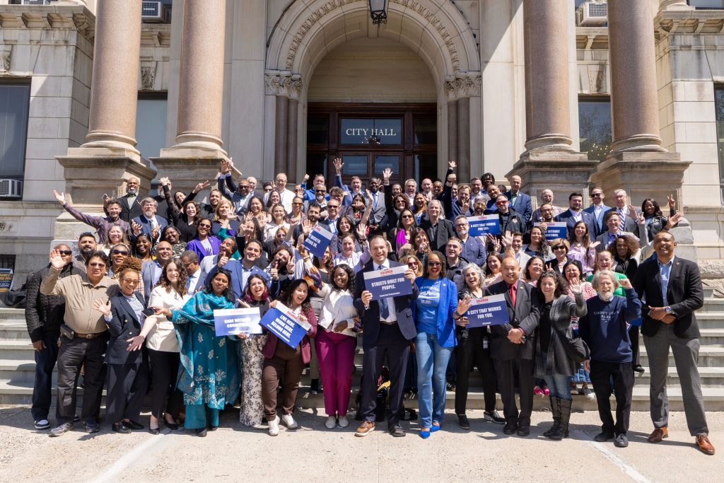 Mayor James Solomon and Jersey City staff outside City Hall.