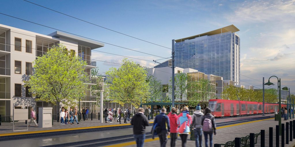 Rendering of the E Street TOD. 