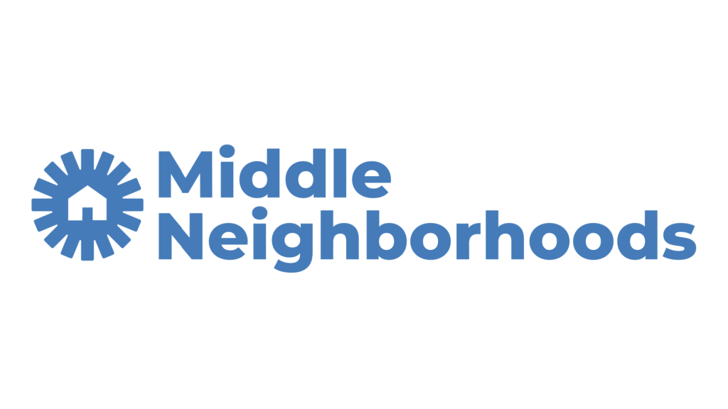 A blue circle with a white illustration of a house. To the right, blue text reads "Middle Neighborhoods."