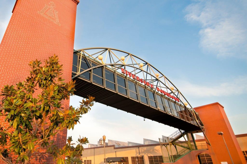 Downtown Metrolink Station. There is a pedestrian bridge at the station.