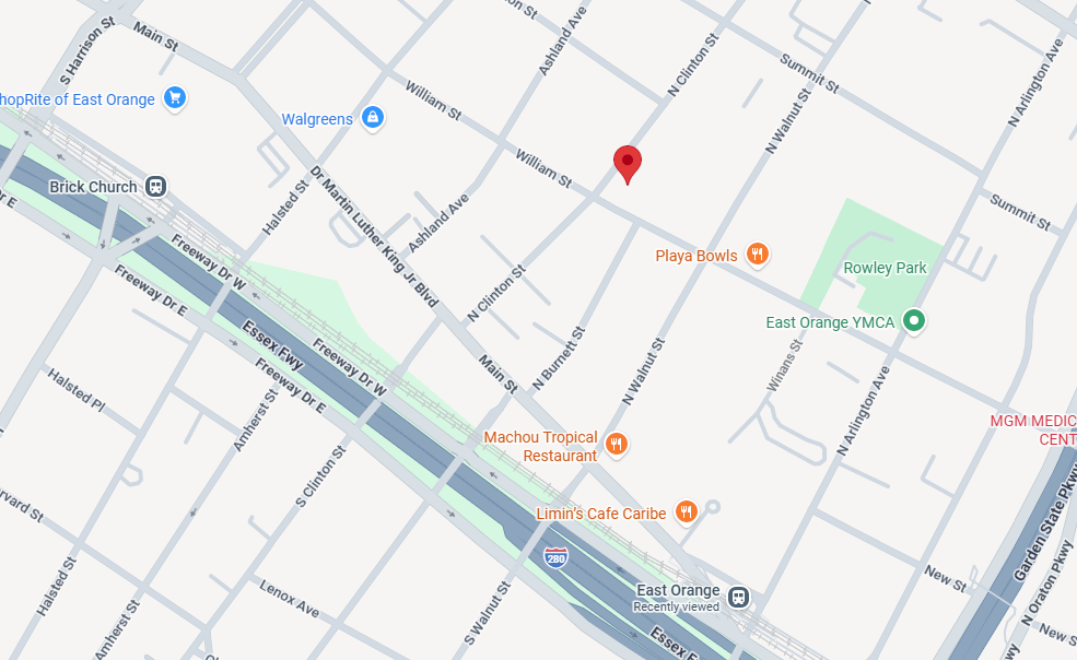 Location of the upcoming East Orange development. It is nearly equidistant from Brick Church and East Orange Stations.