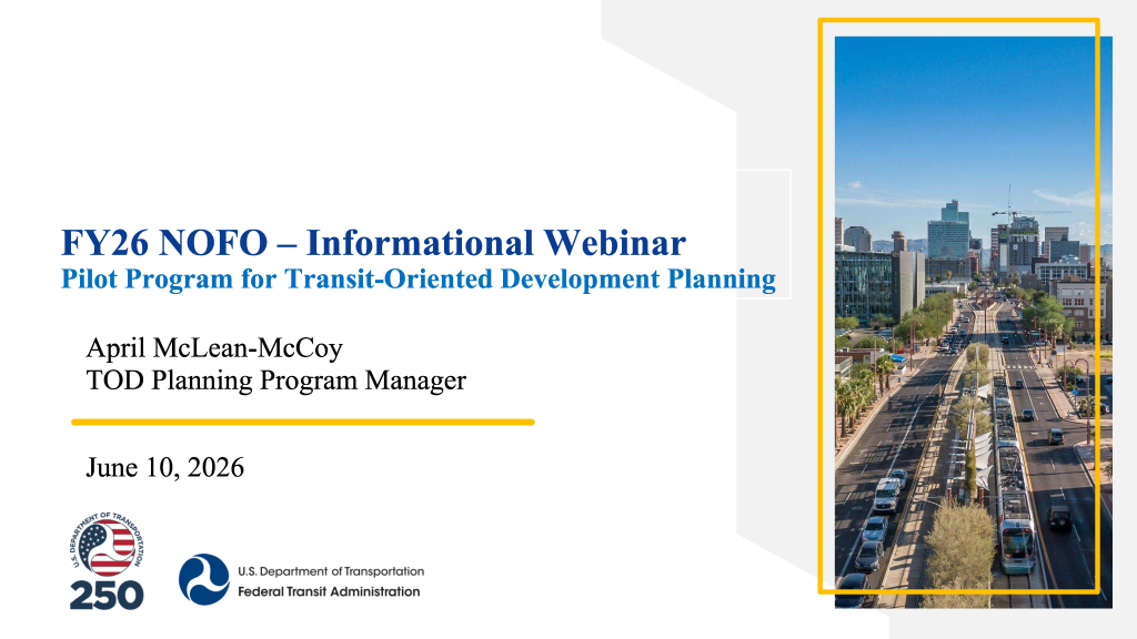 Title slide for the FTA TOD Planning Webinar
