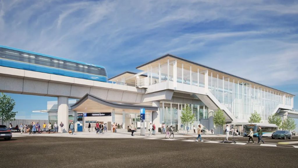 Rendering of the Surrey Langley Skytrain at Fleetwood Station.