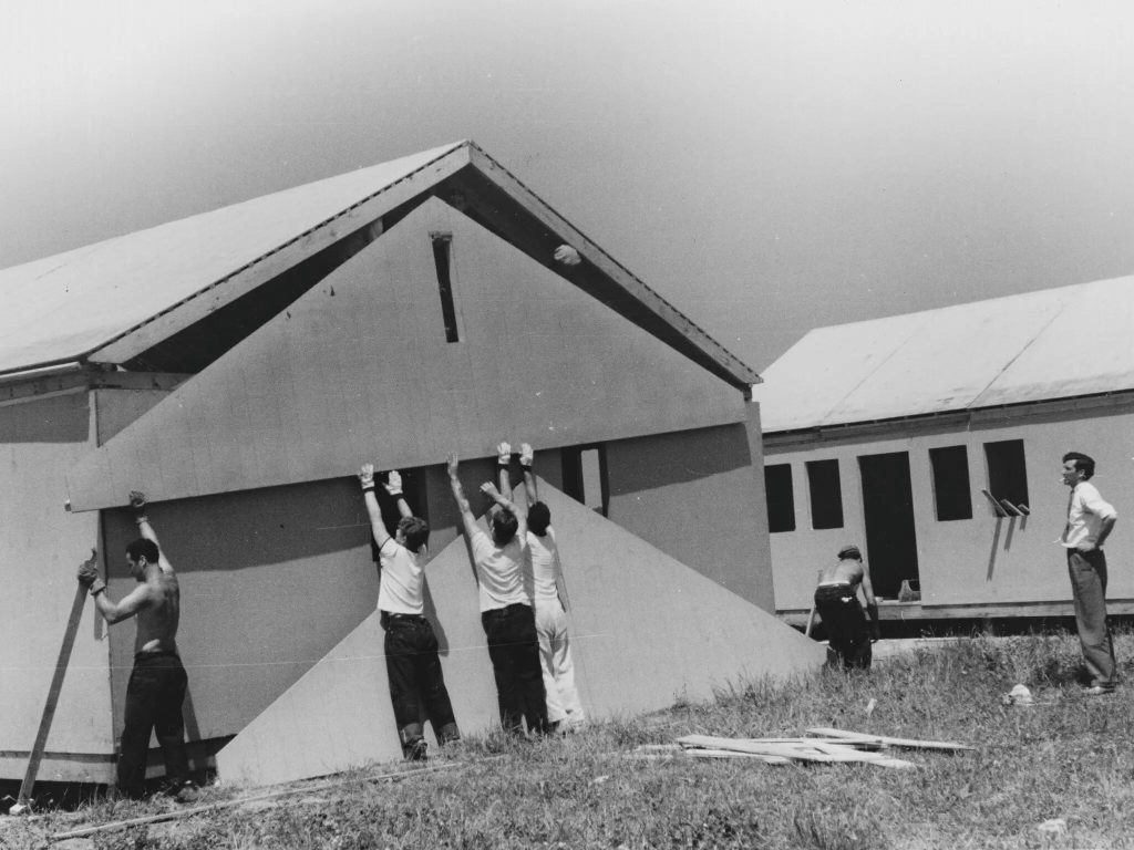 Construction of prefabricated defense housing in 1941. 
